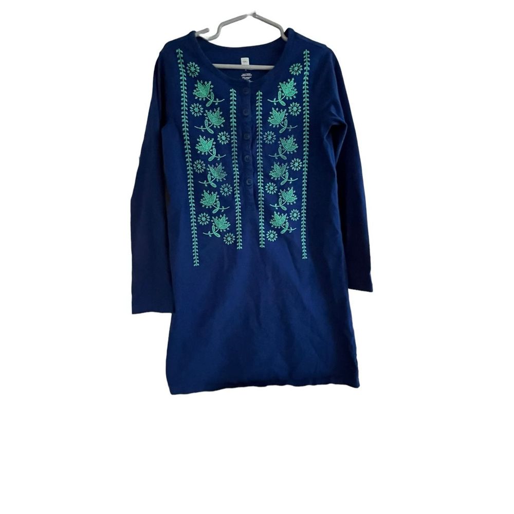 Tea Collection Floral Long Sleeve Dress | Size 8 | Royal Blue & Seafoam Green - Picture 2 of 8
